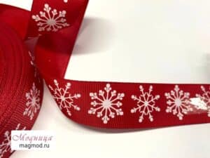 Лента репсовая новый год зима снежинки подарочная украшение модница