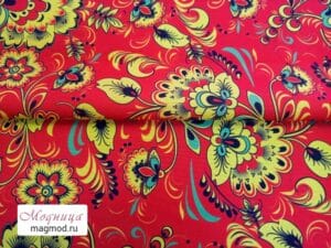 Габардин хохлома роспись русский стиль ткань модница екатеринбург