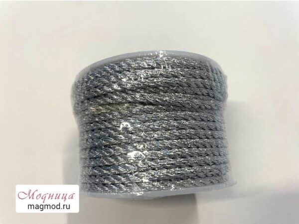 Нить для плетения 4мм люрекс серебро серебрянная белая тонкий шнур шнурок рукоделие фурнитура модница екатеринбург
